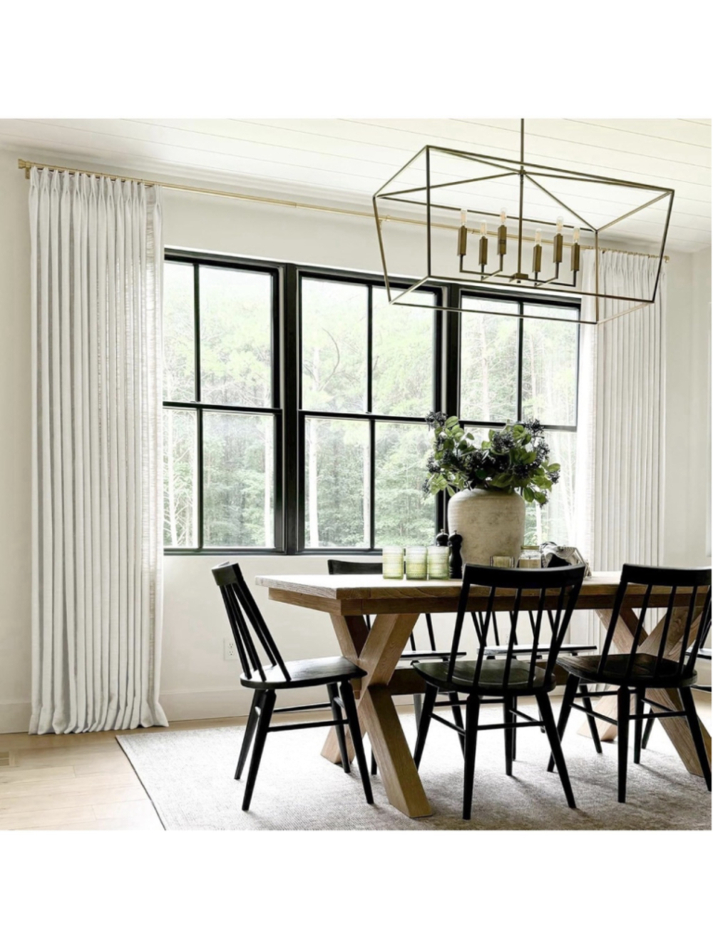 TWOPAGES Pinch Pleated Linen Curtain, Beige White, 52Wx84L 1panel